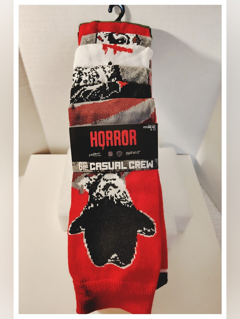 Novelty Horror Crew Socks ☠️ FREDDY & JASON ☠️ 6-Pair Fits Shoe Size 8-12 *NIP*
